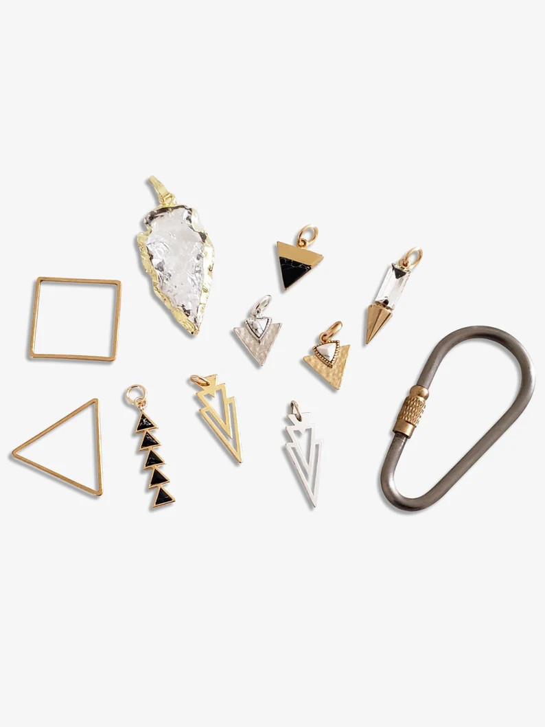 Arrow Collection 9 Styles Geometric Triangle Crystal Turquoise Black Marble CZ Spike Arrowhead Go... | Etsy (US)