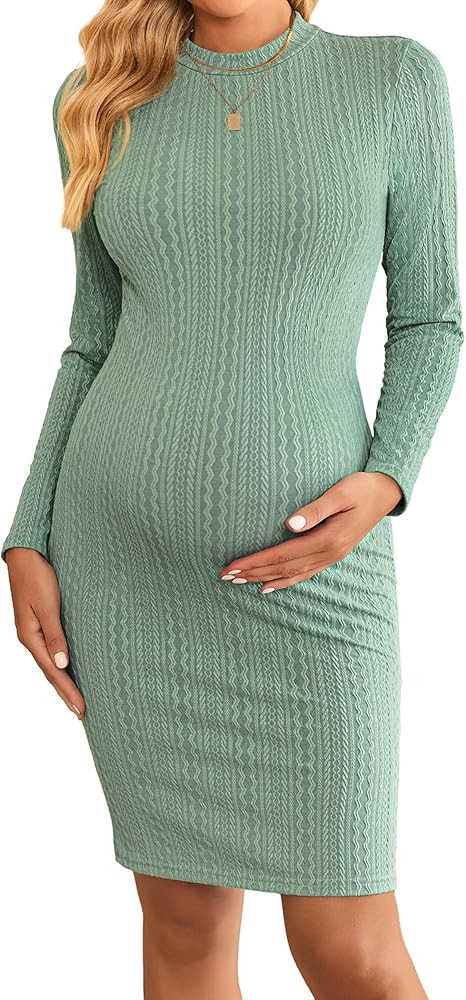 Ekouaer Maternity Dress Mock Turtleneck Pregnancy Dress Rib Knit Stretchy Bodycon Baby Shower Dre... | Amazon (US)