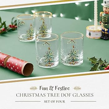 Spode Christmas Tree 14oz Double Old Fashioned Glasses, Set of 4 - Festive Holiday Drinkware with... | Amazon (US)