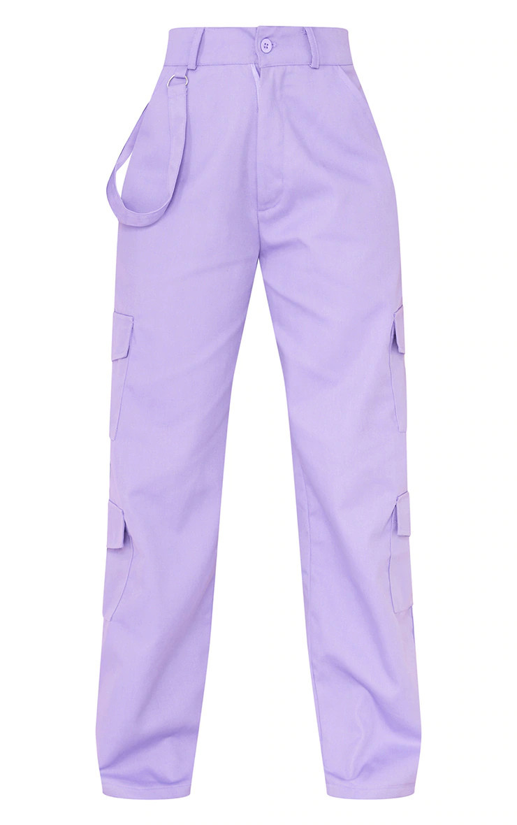 Lilac Twill Pocket Side Straight Leg Cargo's | PrettyLittleThing US