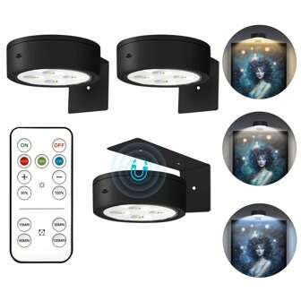3Pcs Picture Light Battery Operated, Wireless Led Painting Light With Remote Dimmable And Timer, 3 Lighting Modes Art Display Light For Picture Frame Artworking Portrait, Wall Decorative Puck Lights(Black) | SHEIN