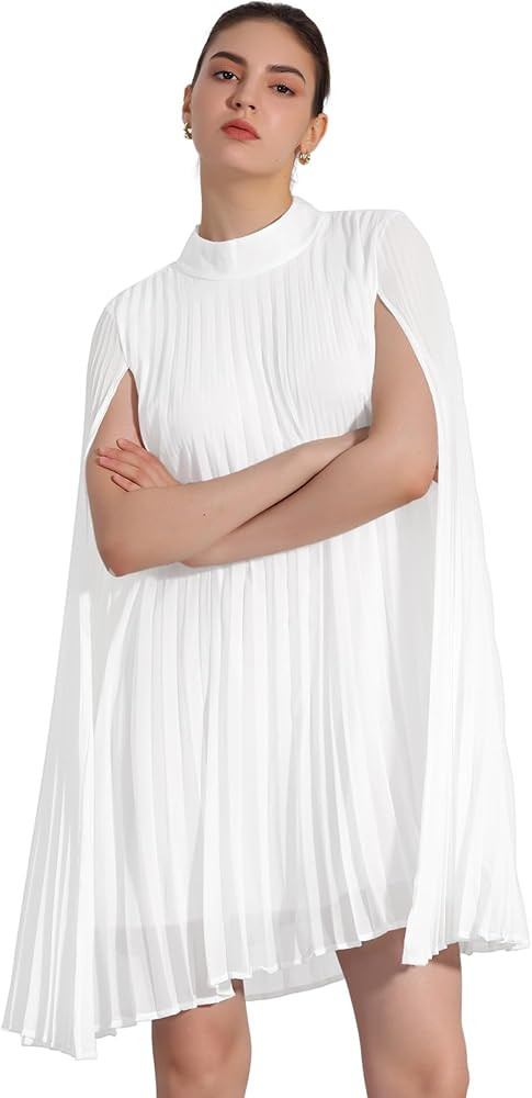 Allegra K Chiffon Dresses for Women's Loose Flowy Cloak Sleeve Cape Pleated Dress | Amazon (US)