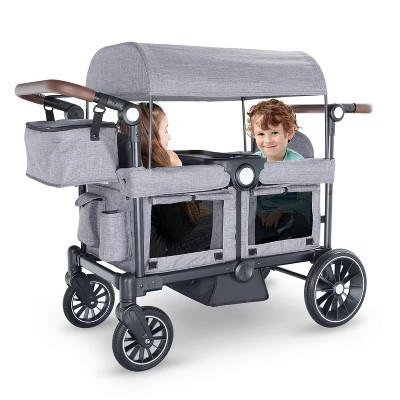 Kinder King Folding Wagon Stroller for 2 Kids, Adjustable Handle, All-Terrain Shock-Absorbing Wheel, Detachable Tray, Diaper Bag, Silver Grey | Target