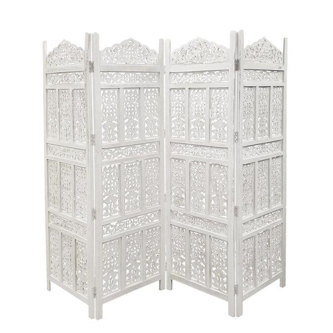 Benzara 4-Panel White Wood Folding Traditional Style Room Divider | Lowe's