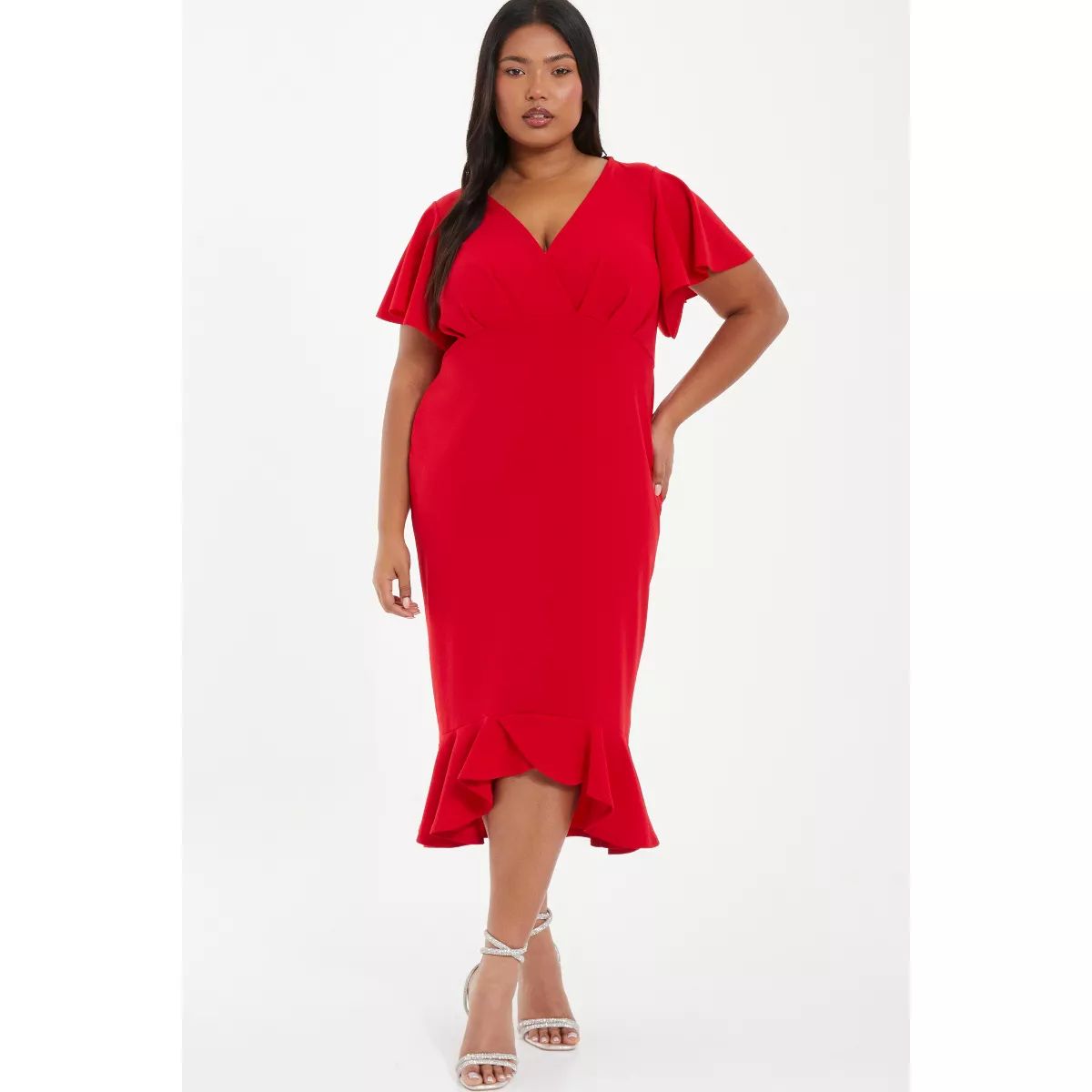 QUIZ Women's Plus Size V-Neck Frill Hem Midi Dress | Target