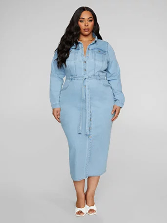 Mika Denim Button-Up Maxi Dress - Fashion To Figure | Fashion To Figure