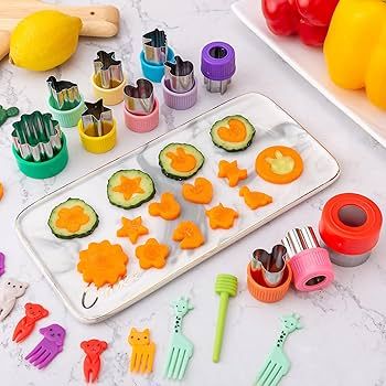 Fruit Cutters Shapes Vegetable Cutter 24 Pcs, Nifogo Mini Cookie Cutters Set with Food Picks, Din... | Amazon (US)