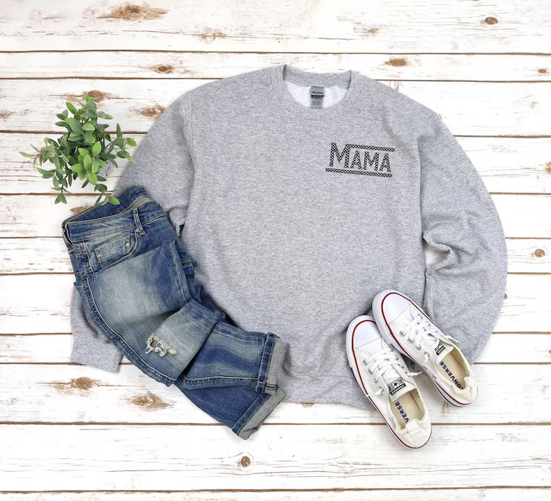 Checkered Mama Pocket Sweatshirt, Retro Mama Minimalist Sweatshirt, Mothers Day Sweatshirt, Mama ... | Etsy (US)