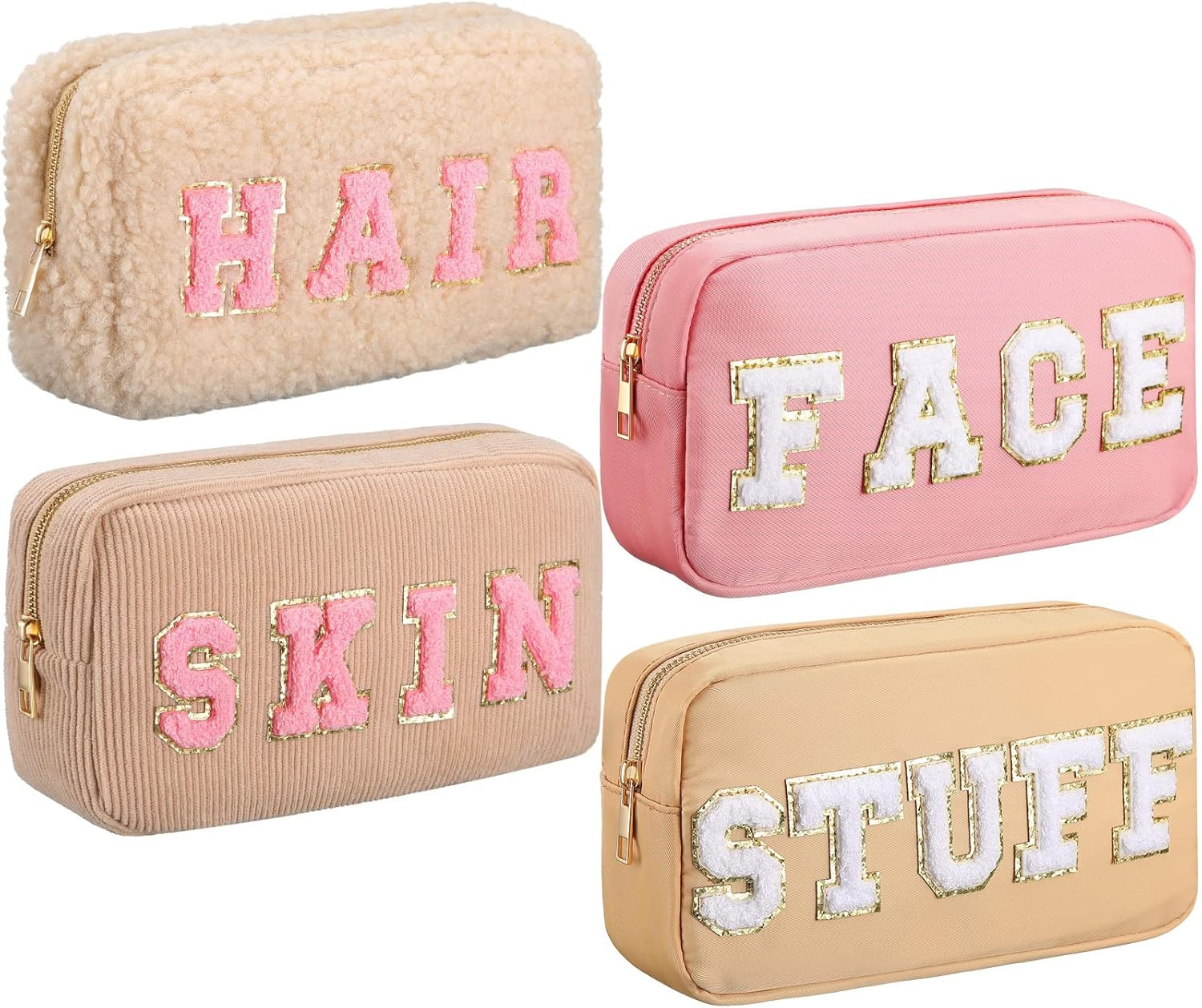 Kajaia 4 Pcs Nylon Chenille Letter Bag Pouches Cosmetic Makeup Toiletry Bag Cute Makeup Bags for ... | Amazon (US)