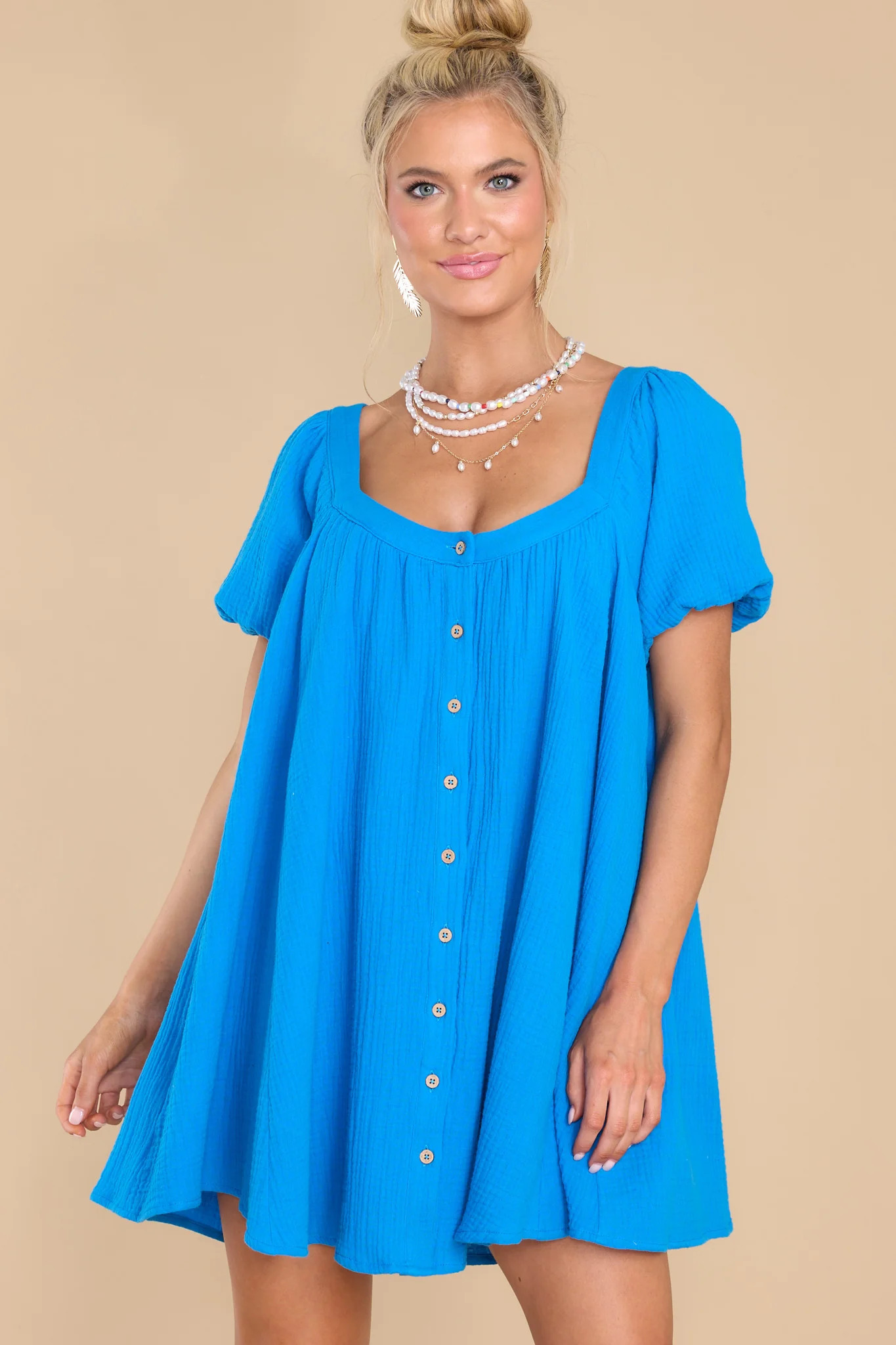 Talk About Charm Blue Gauze Dress | Red Dress 