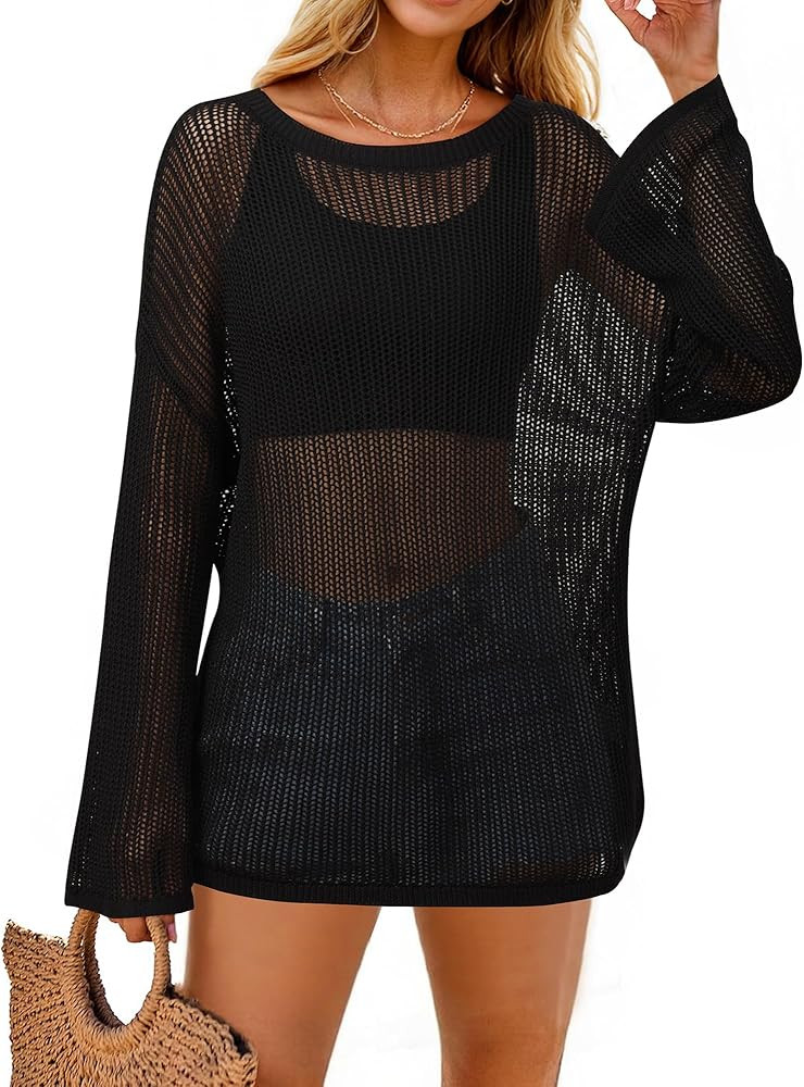 Arach&Cloz Women's Linen Summer Fall Lightweight Crochet Tops Beach Cover Up 2025 | Amazon (US)