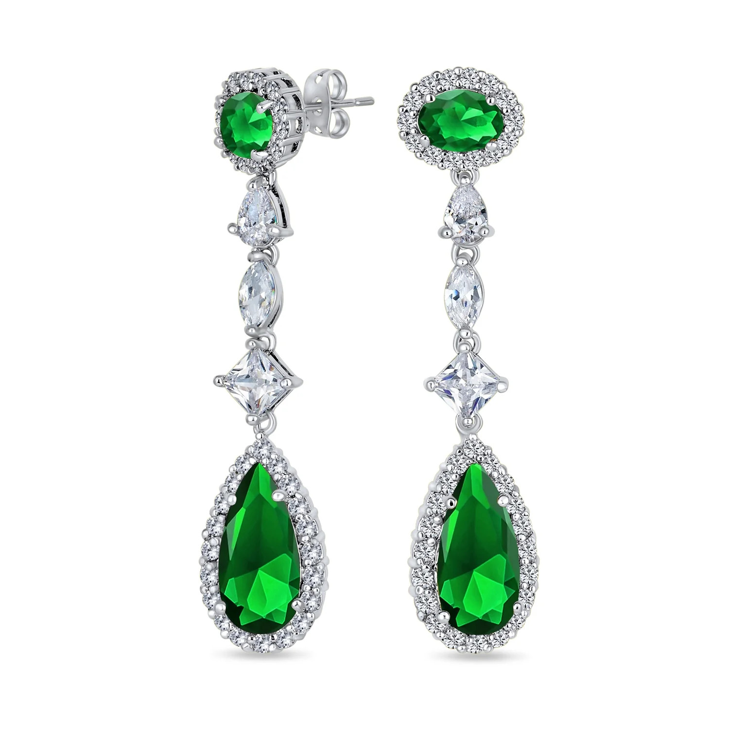 Simulated Emerald CZ Pave Teardrop Earrings Rhodium Plated - Walmart.com | Walmart (US)