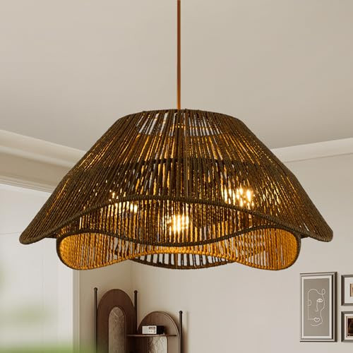 ZSDHXi Rattan Pendant Light Fixture Ceiling, 19.68”Hand Woven Wicker Chandelier, Rustic 3-Light Large Hanging Lamp, Adjustable Boho Flush Mount Hanging Light for Dining Room Kitchen Living Room | Amazon (US)