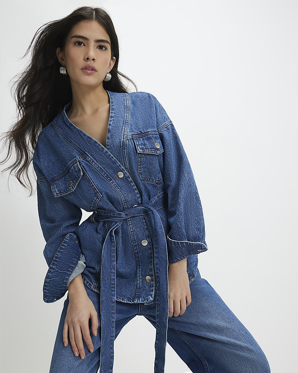 Petite Blue Tie front Denim Jacket | River Island UK & IE