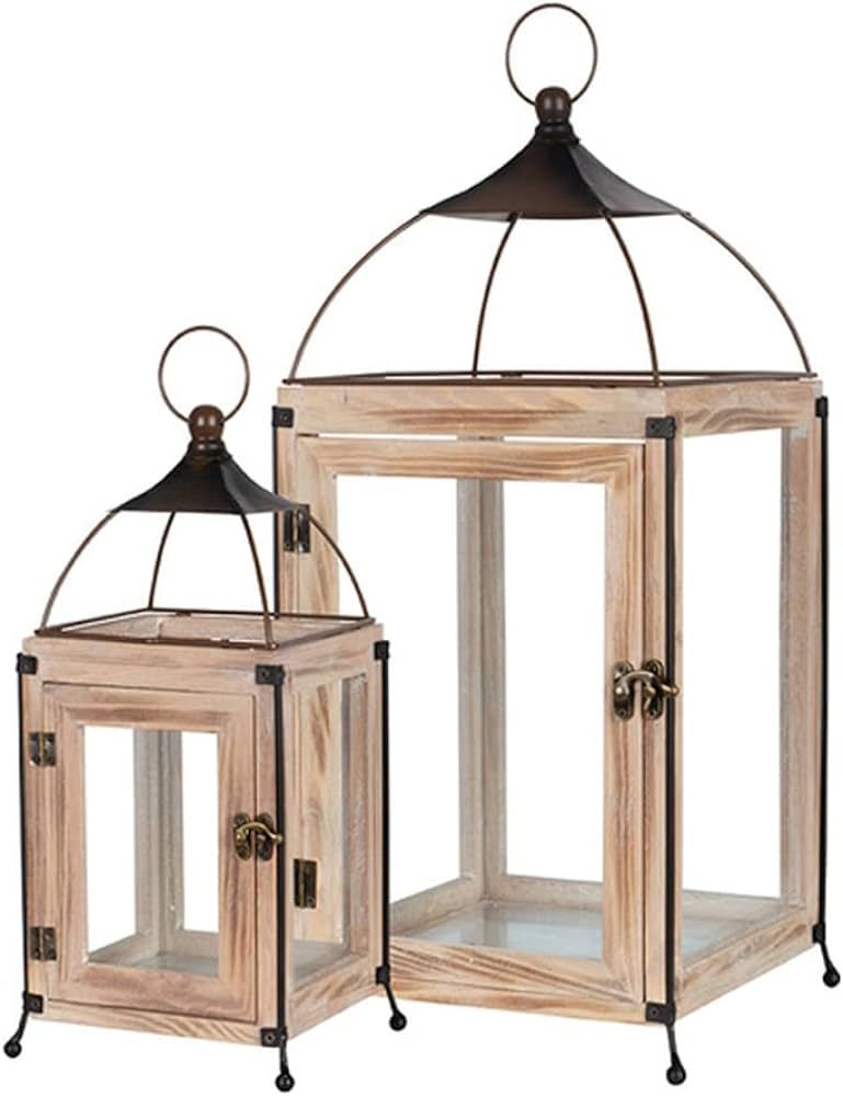 Carson Decorative Steeple Top Nested Lantern Set Natural Wood Candle Holders Floor Table Lanterns... | Amazon (US)