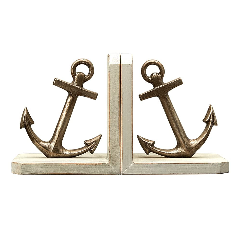 Bookends Decorative Unique Bookends Iron Anchor Bookends Non-Skid Bookend Heavy Duty Wood Book En... | Amazon (US)