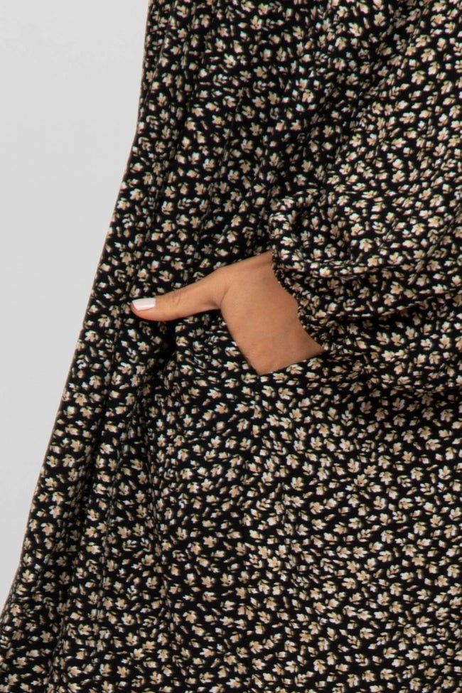 Black Floral Long Sleeve Button Accent Dress | PinkBlush Maternity
