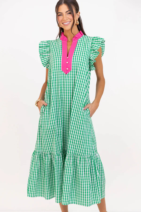 Just Right For You Green Gingham Midi Dress | The Mint Julep Boutique