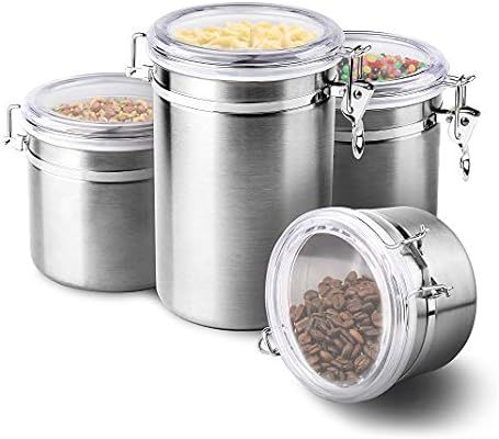 4-Piece Stainless Steel Airtight Canister Set, ENLOY Food Storage Container for Kitchen Counter, ... | Amazon (US)
