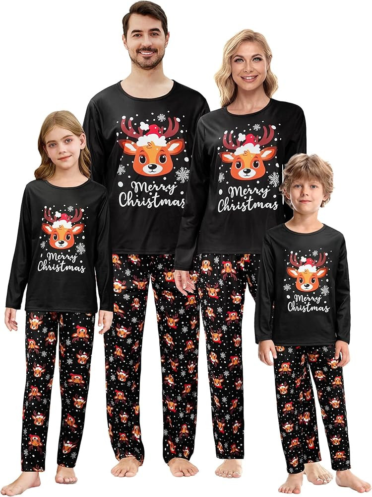 YIJIU Christmas Pajamas Cute Deer Print Long Sleeve Totem PJS Set | Amazon (US)