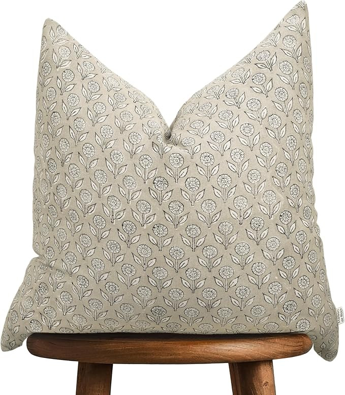 Hand-block printed, artisan-made neutral accent throw cushion cover- Thick cotton cushion for sof... | Amazon (US)