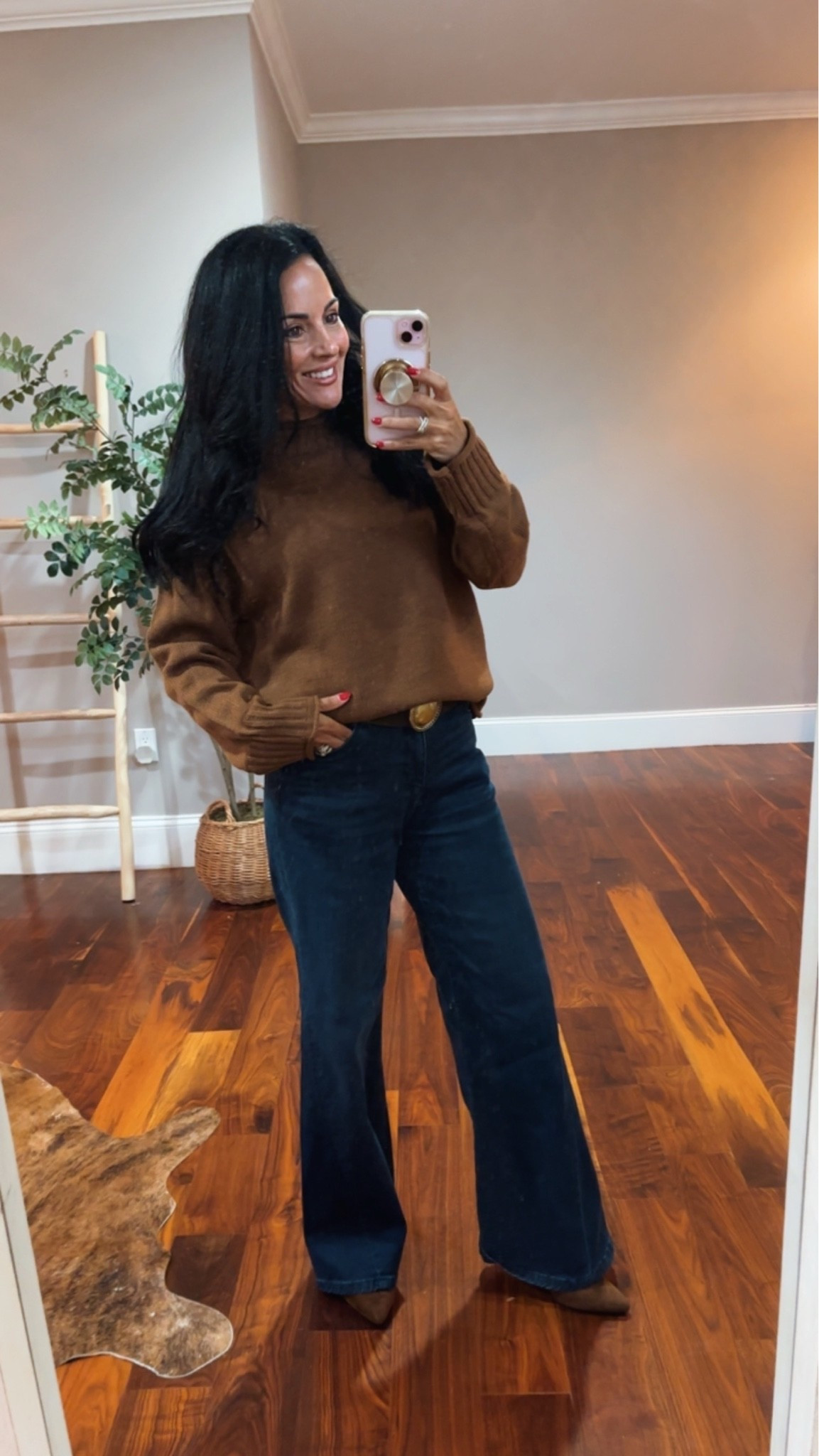 Oversized chocolate brown Amazon sweater and jeans 
Booties

#LTKSeasonal #LTKOver40 #LTKootd
