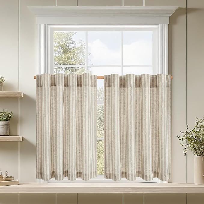 jinchan Linen Back Tab Kitchen Tier Curtains, 45 Inch, Taupe Grey, 2 Panels | Amazon (US)