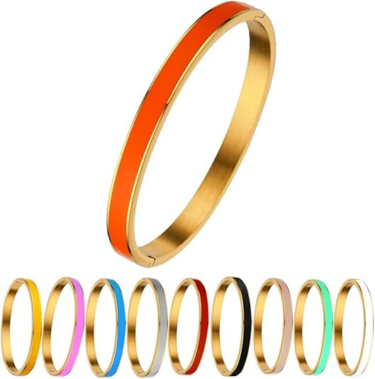Godyce Love Friendship Bracelet Bangle Colorful Orange Enamel Bangles Bracelets for Women Party F... | Amazon (US)