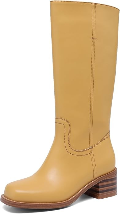 Women's Knee High Boots Square Toe Chunky Block Heel Long Boots for Women Comfortable Slip on Low... | Amazon (US)