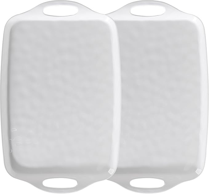 Large Serving Tray with Handles,19”x12” Large Rectangular Melamine Serving Platters Set of 2,... | Amazon (US)