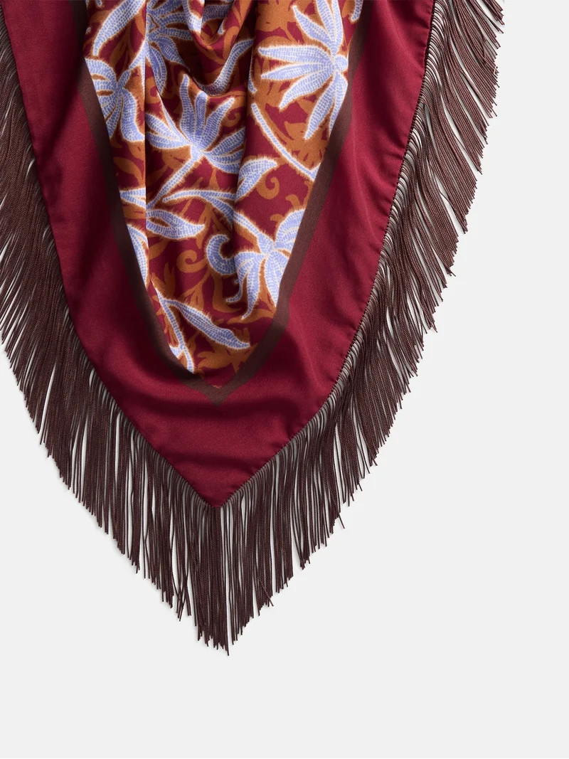 Scenario Women's Printed Fringe Triangle Scarf, Maroon | Walmart (US)