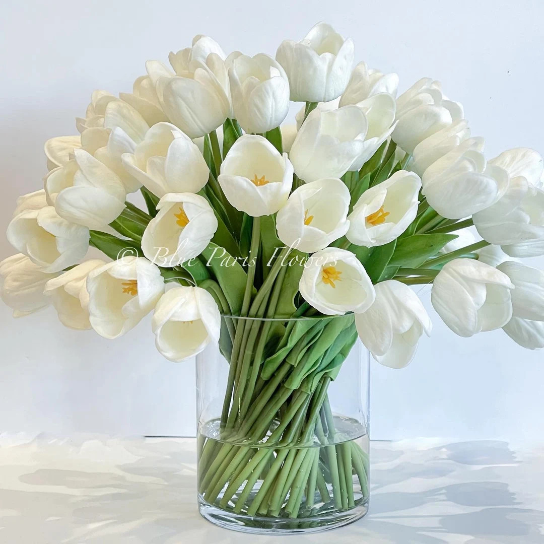 Large 50 White Tulips Modern Faux French Floral Arrangement Real Touch Artificial Faux Forever Fl... | Etsy (UK)