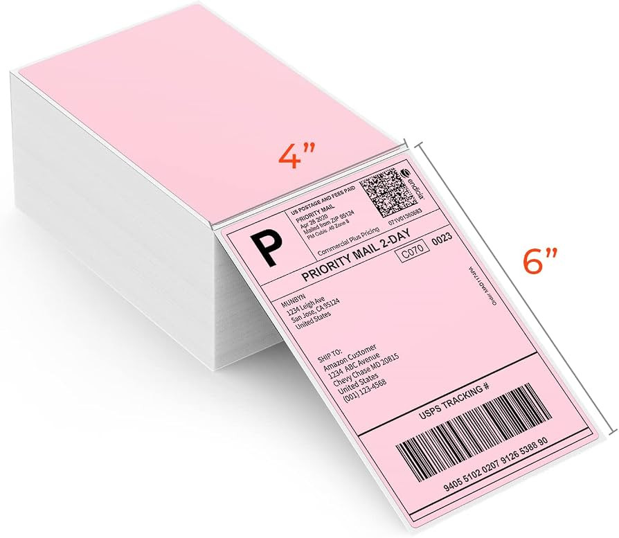 MUNBYN 4"x6" Pink Direct Thermal Shipping Labels, Commercial Grade Permanent Adhesive Fanfold Mai... | Amazon (US)