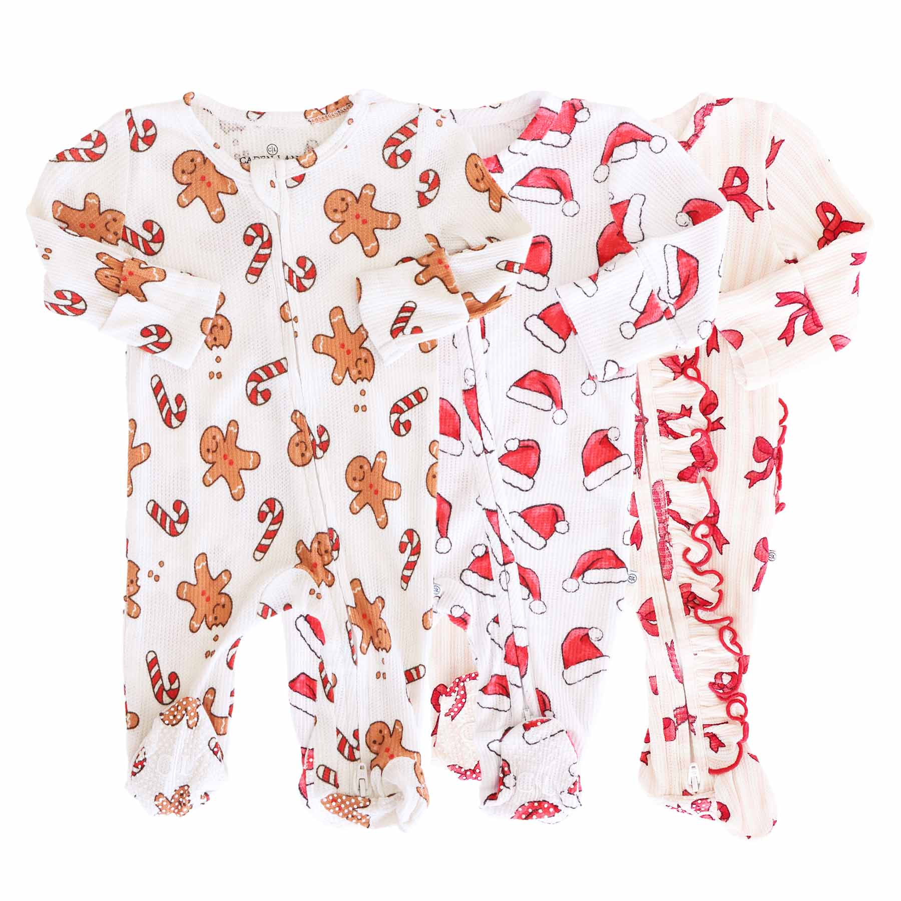 Christmas Bamboo Waffle Zipper Footies | Caden Lane