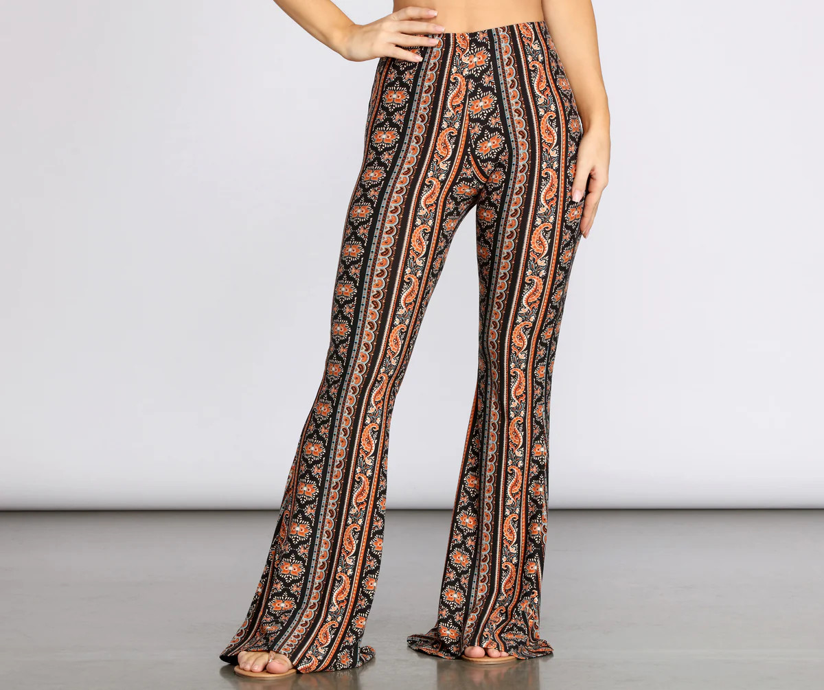 Boho Babe Paisley Striped Flared Pants | Windsor Stores