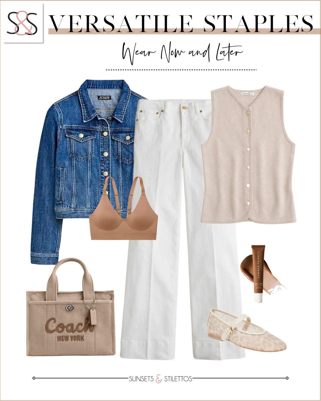 These white jeans have great stretch and are perfect for work! Whether it’s the office or the classroom, this spring outfit with a great vest and denim jacket is polished and classy! 

Sunsets and Stilettos, workwear, ballet flats

#LTKOver40 #LTKStyleTip #LTKWorkwear
