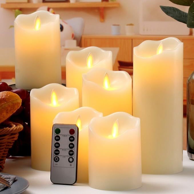 qinxiang Flameless Candles LED Candles Set of 7 (D:3" X H:4" 4" 5" 5" 6" 7" 8") Ivory Real Wax Pi... | Amazon (US)