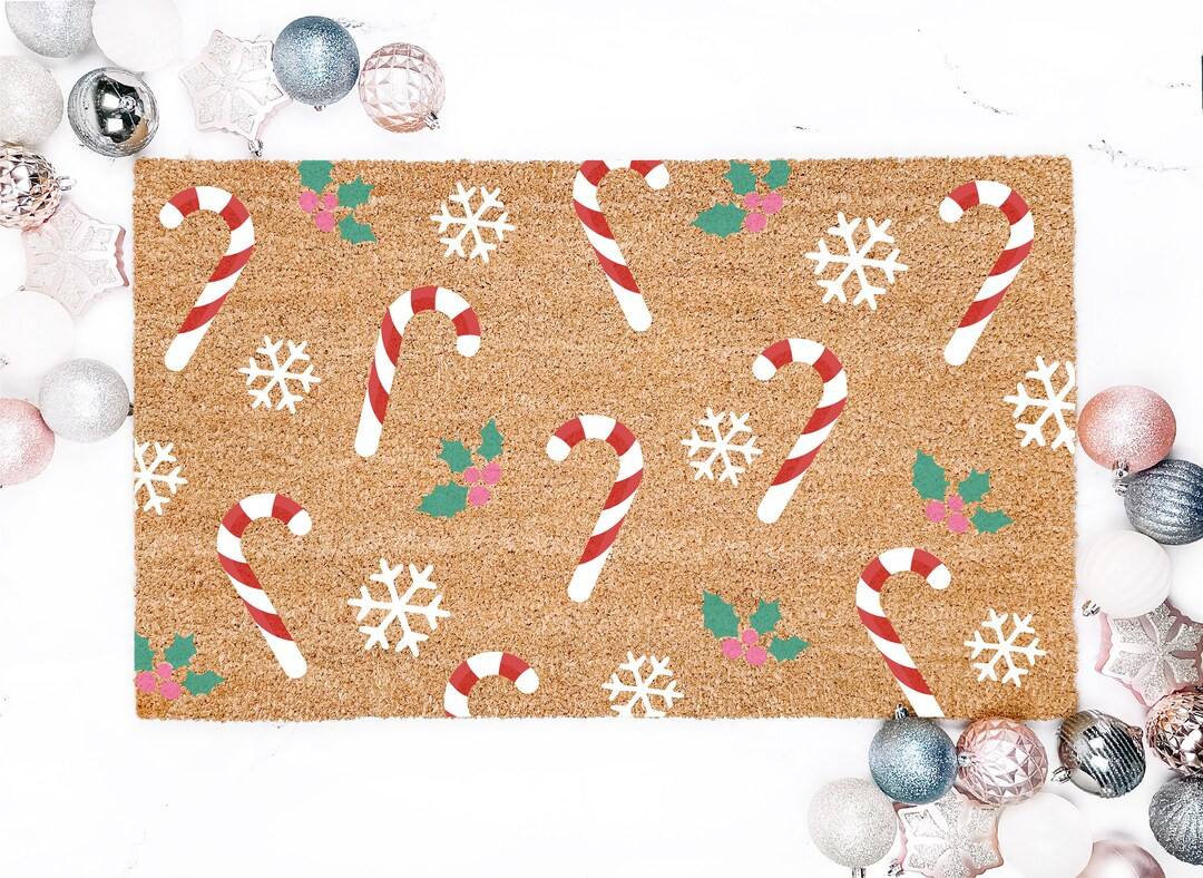 Candy Cane & Snowflake Pattern Christmas Doormat Christmas - Etsy | Etsy (US)
