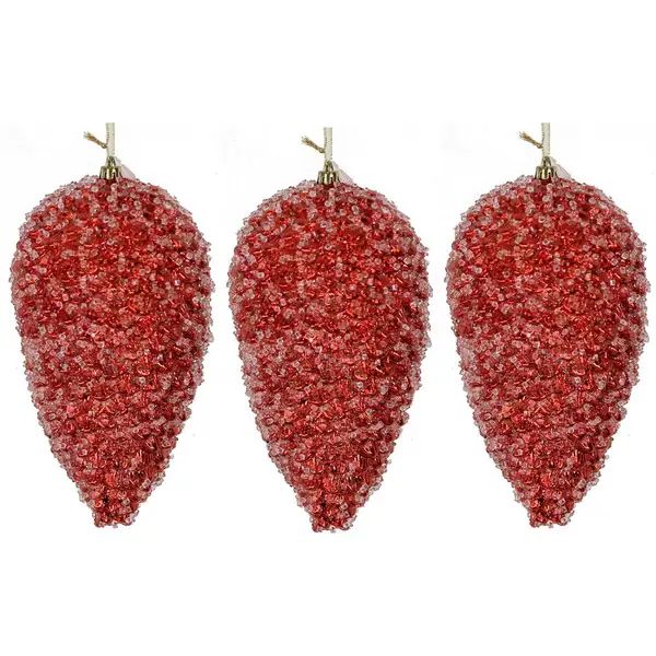Red Plastic 10-inch Glitter Pinecone Christmas Ornament Ball (Set of 3) | Bed Bath & Beyond