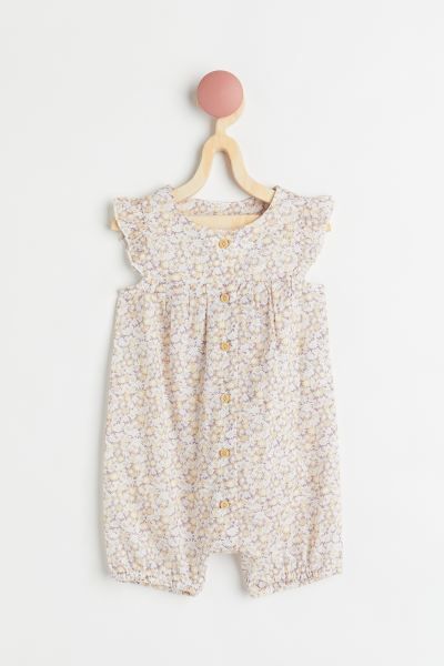 Baby Exclusive. Romper in soft, double-weave organic cotton fabric with short ruffled sleeves, bu... | H&M (US + CA)