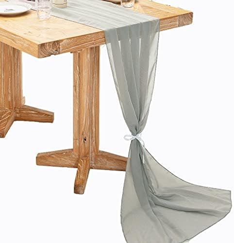 Rinpon 3 Pcs Light Gray Chiffon Table Runner, 10ft Sheer Wedding Table Runner 27x120 Inches for Wedd | Amazon (US)