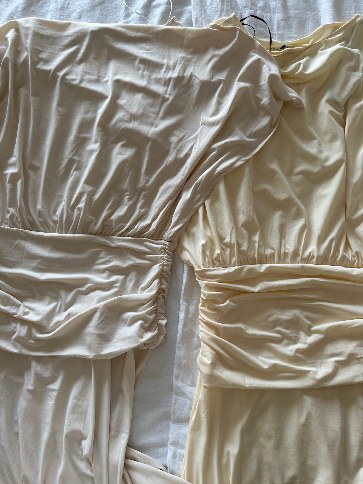 Colour difference of the dresses I shared earlier. Left a beige cream and Right a yellow cream. Both beautiful. I went with the yellow in an M.

#LTKsummer #LTKdresses #LTKmidsize