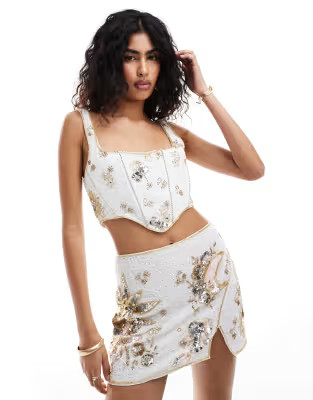 ASOS DESIGN celestial embellished sequin top in white - part of a set | ASOS (Global)