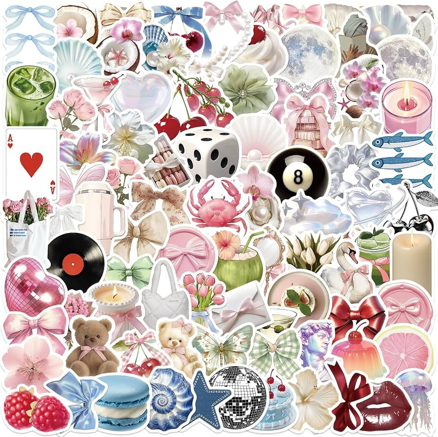 110PCS Aesthetic Sticker Clean Girl Aesthetic Stickers for Girls Pink Bow Girly Stickers Waterbot... | Amazon (US)