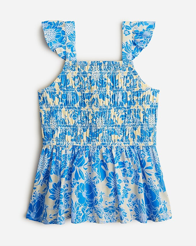 Girls' flutter-sleeve smocked tank top in floral | J. Crew US