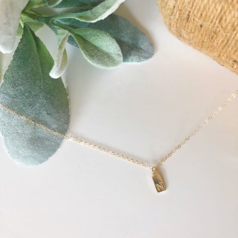 Petite Tag Necklace/ Intial Necklace/ Necklace for Mom/Birthday Gift/Birthday Gift/Bridesmaid Gif... | Etsy (US)