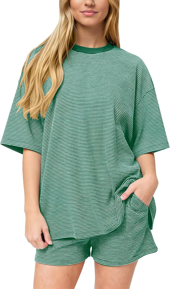 Meladyan Women\u2019s Striped 2 Piece Lounge Set Summer Pajama Sets | Amazon (US)