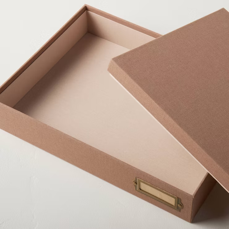 Fabric Desk Storage Box with Metal Label Holder Brown - Hearth & Hand™ with Magnolia | Target