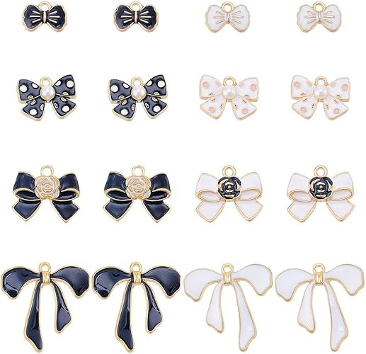 SUNNYCLUE 1 Box 48Pcs 8 Styles Black White Bow Charms Bulk Bowknot Charms Mini Enamel Pearl Flowe... | Amazon (US)