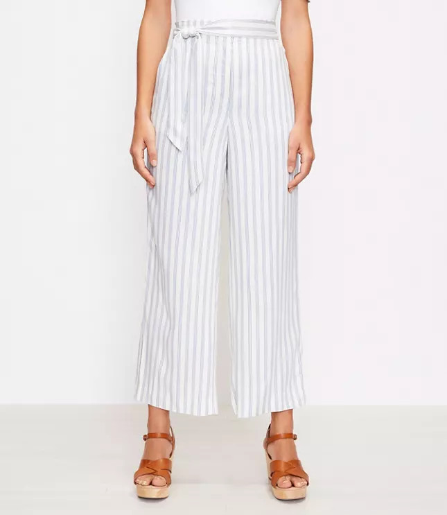 Tie Waist Pull On Wide Leg Pants in Stripe | LOFT